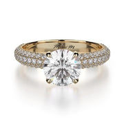 MICHAEL M 18K Yellow Gold Crown Round Hidden Halo Pave Engagement Ring